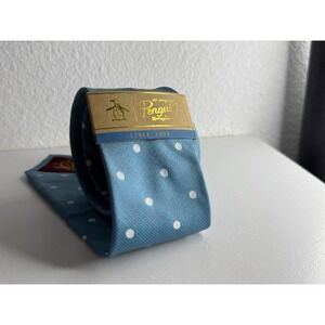 Penguin Baby Blue White Polka Dot Skinny Tie NWT All Silk